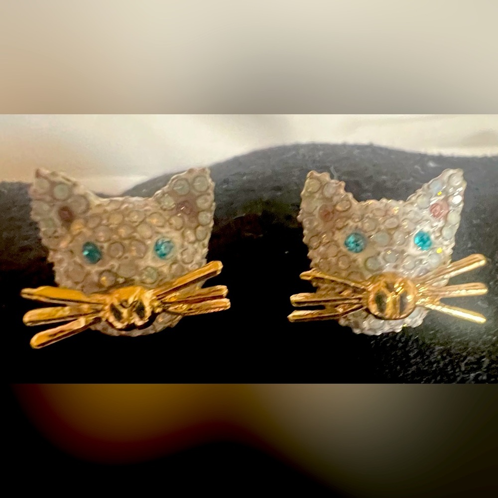 Betsy Johnson pave cat earrings